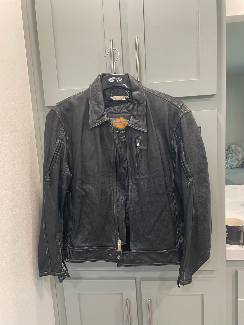 Men's Black Leather Bomber Jacket